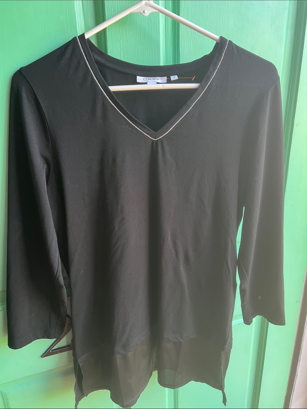 Chico's Black V-Neck Layered Hem Women's Top